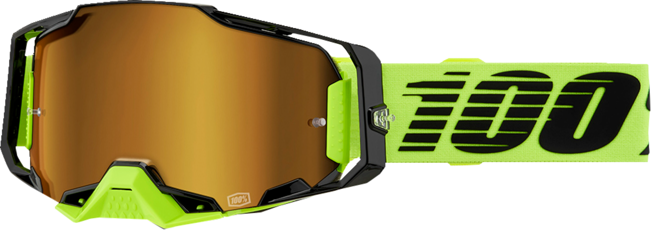 100% Armega Goggles - Neon Yellow - Gold Mirror